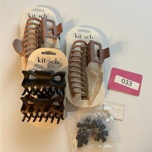 033,Kitsch Hair Claw Clip Trio - Tan, Black, Clear Plus Black Mini Hair Clips